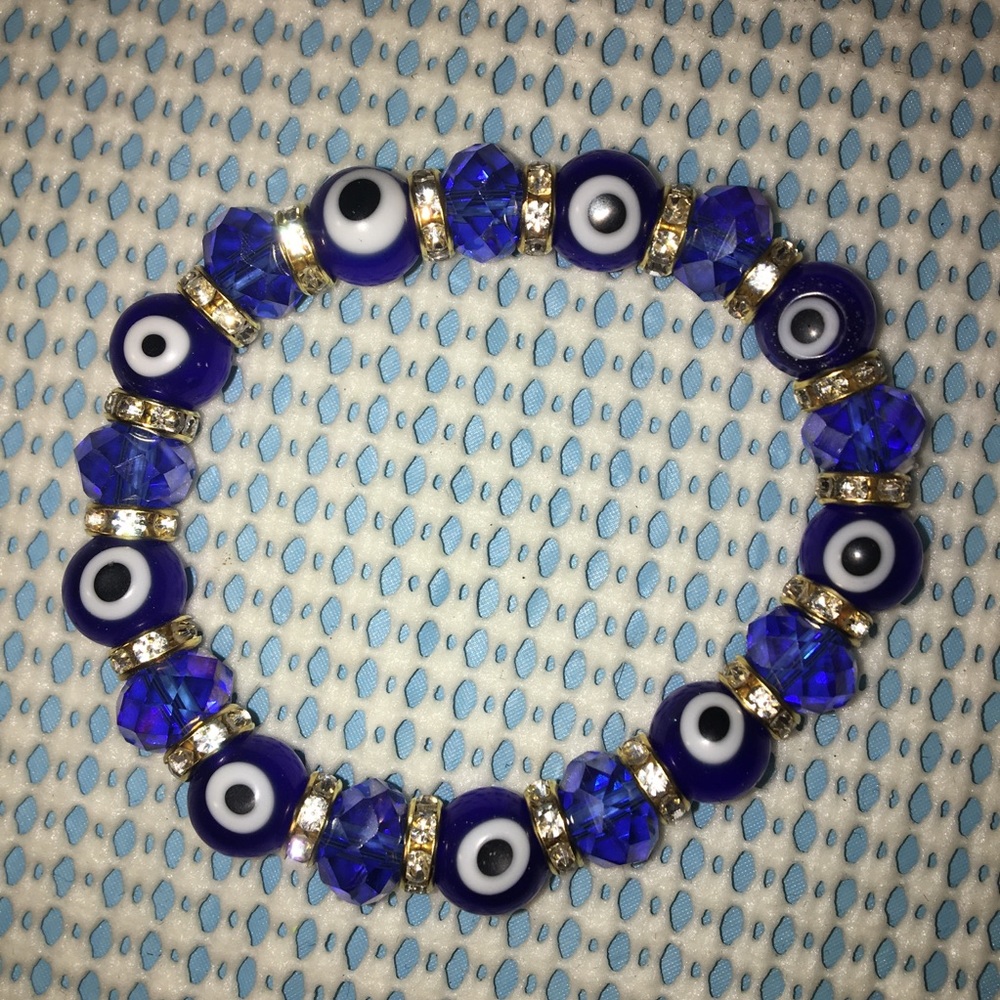 Evil Eye Bracelet Blue Beads Elastic stretch